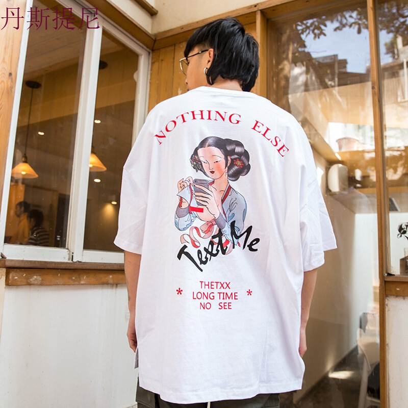 欧美嘻哈潮牌oversize宽松短袖T恤男女情侣装情侣宽松圆领夏短tee