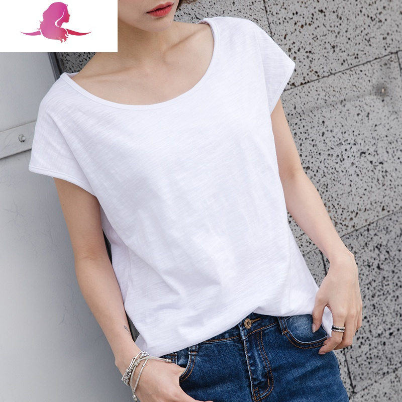 艳如飞夏装短袖宽松竹节棉t恤女装韩国打底衫棉大圆领女半袖大码上衣