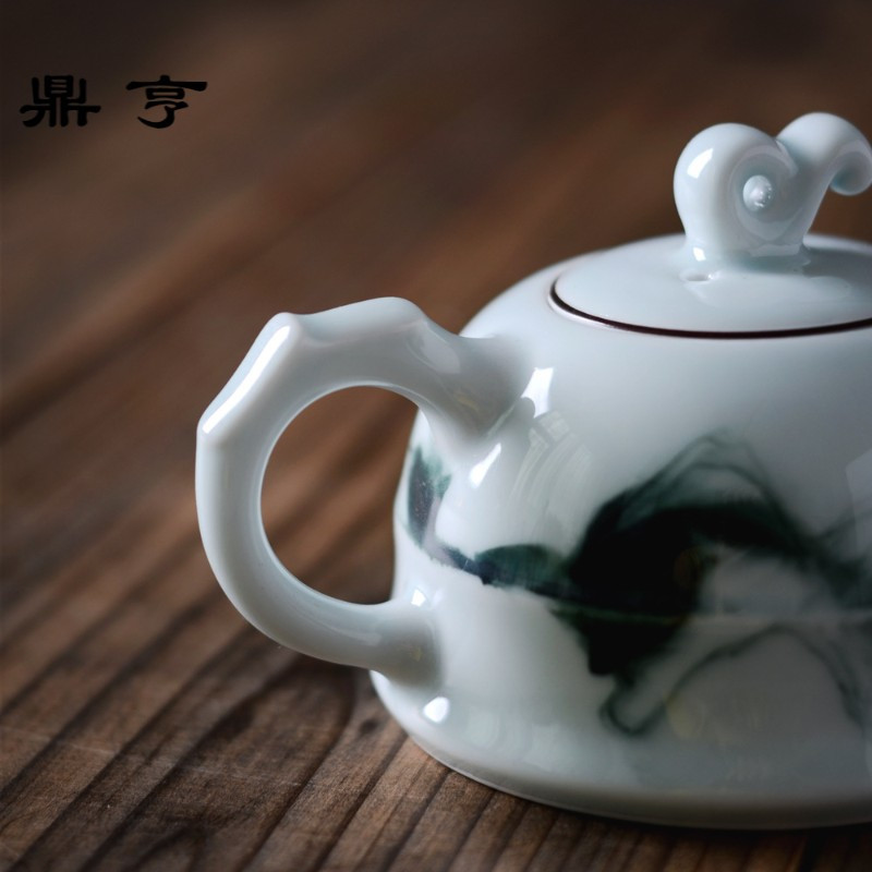 鼎亨远山茶壶 水墨风格茶具 景德镇陶瓷白色茶壶 礼品茶具定制