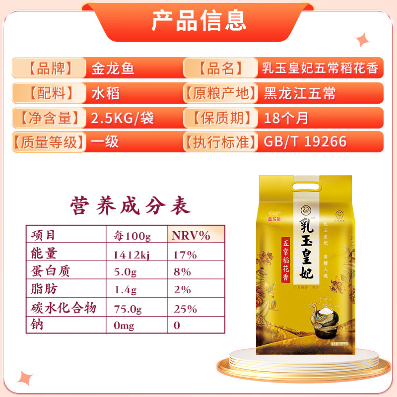 金龙鱼 乳玉皇妃五常稻花香大米2.5kg高清大图