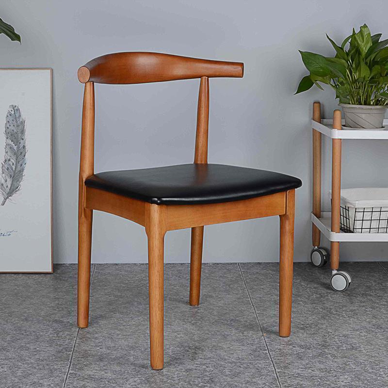 汐岩牛角椅实木北欧餐椅现代简约家用书房凳子书桌餐厅实木椅子靠背椅 （橡胶木）浅胡桃色+黑色PU坐垫