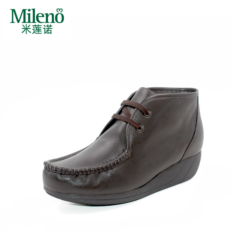 Mileno/米莲诺真皮软底坡跟妈妈棉鞋保暖奶奶短靴F164710