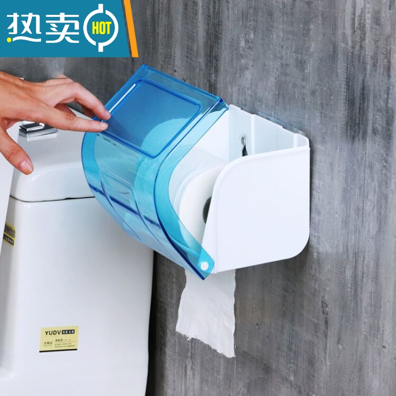 敬平卷纸盒卫生间家用挂壁式免打孔创意防水厕所纸巾置物架浴室卷纸筒 两只装-粉色+卡其色纸巾盒高清大图