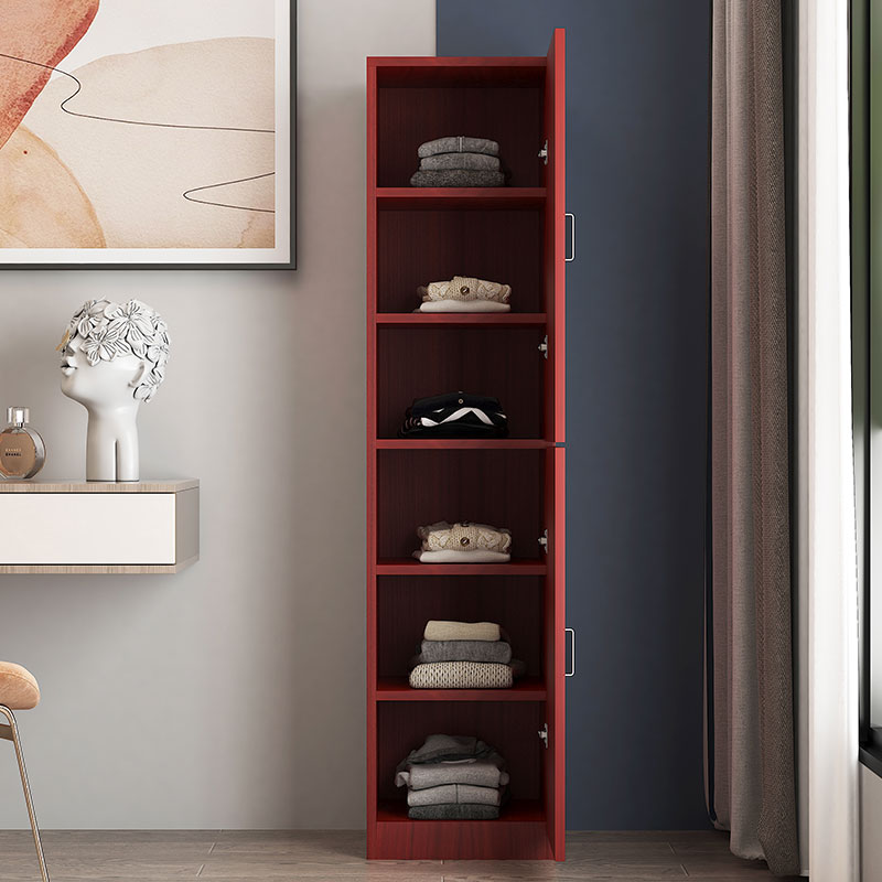 臻远ZY-MZYG-10简约木质衣柜卧室单开门衣柜夹缝储物柜 柚木色B款上下门高清大图