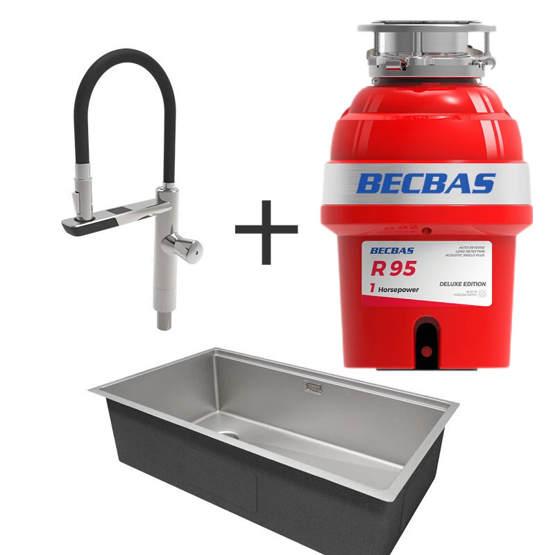 贝克巴斯(becbas) 智能抽拉龙头可启动垃圾处理器R95带温度显 智能水龙头F01+82450水槽高清大图