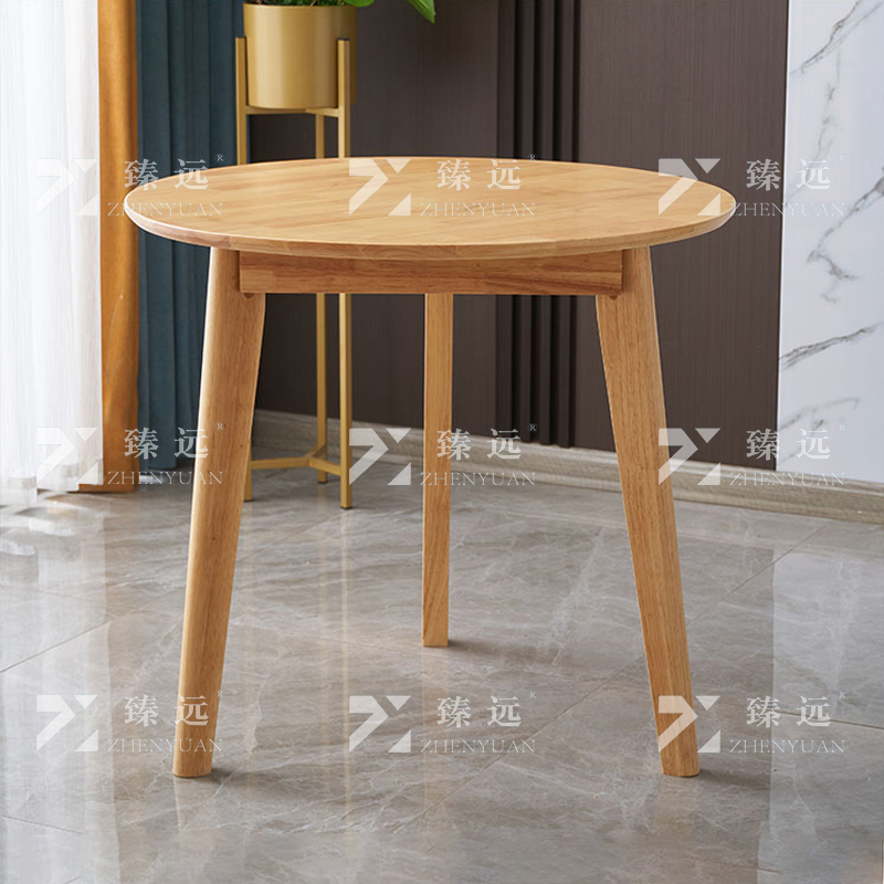 臻远 ZY3121614 实木小圆桌简约圆形餐桌接待洽谈桌茶桌椅组合 原木色0.8米一桌三椅高清大图