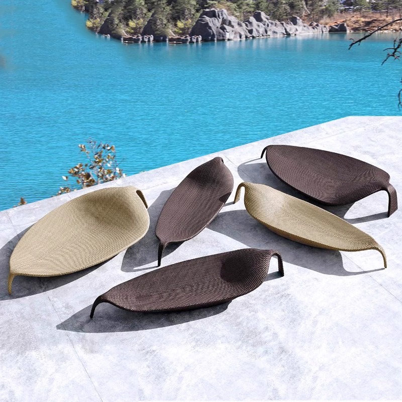 泳池躺椅户外度假躺床酒店阳台休闲藤椅室内外别 卡其色小叶子(铝架)高清大图