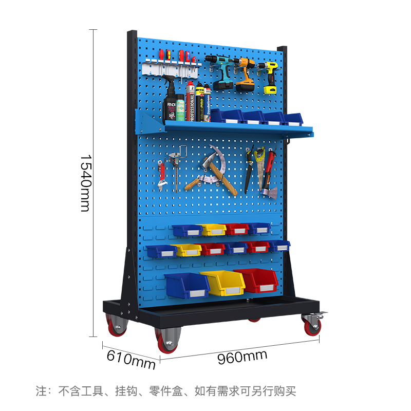 尔迈 挂钩方孔工具挂架车间维修工具架子 多功能物料置物架五金工具展示货架 双面三层移动款高清大图