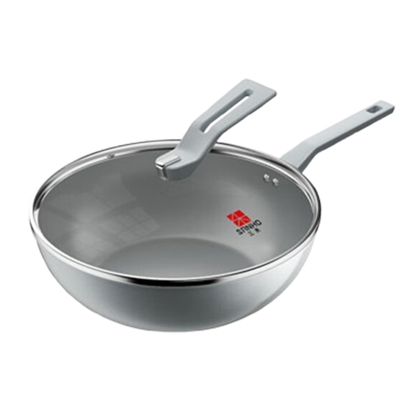 三禾炒锅32cm平底钛锅多功能炒锅钻石钛陶锅黛青蓝LC32U4