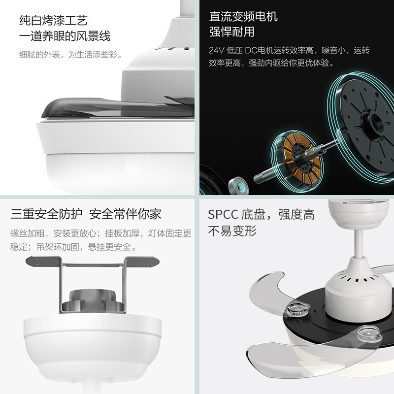 Yeelight智能隐形风扇灯客厅餐厅家用简约现代电扇灯具直流变频风扇灯