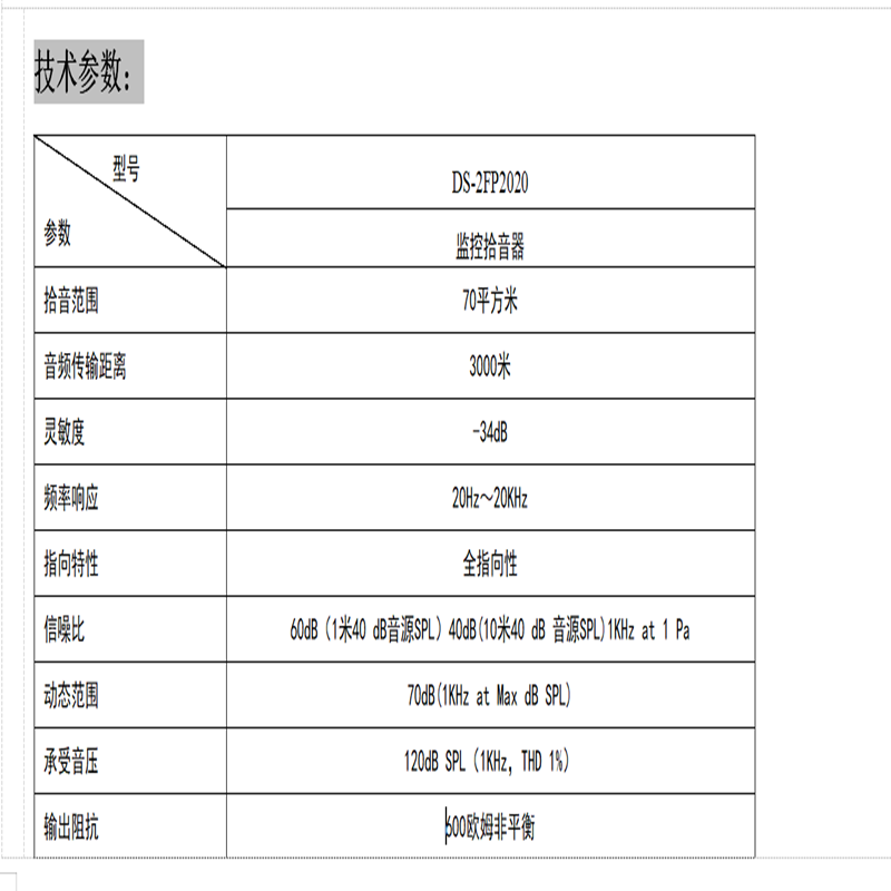 海康威视 DS-2FP2020 拾音器(内含Infovision iEstate-CFAS 模块)