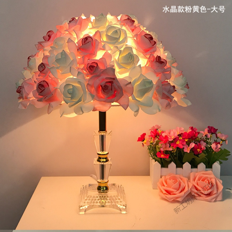 苏宁放心购 水晶台灯卧室床头灯创意婚庆婚房长明灯欧式温馨玫瑰花结婚