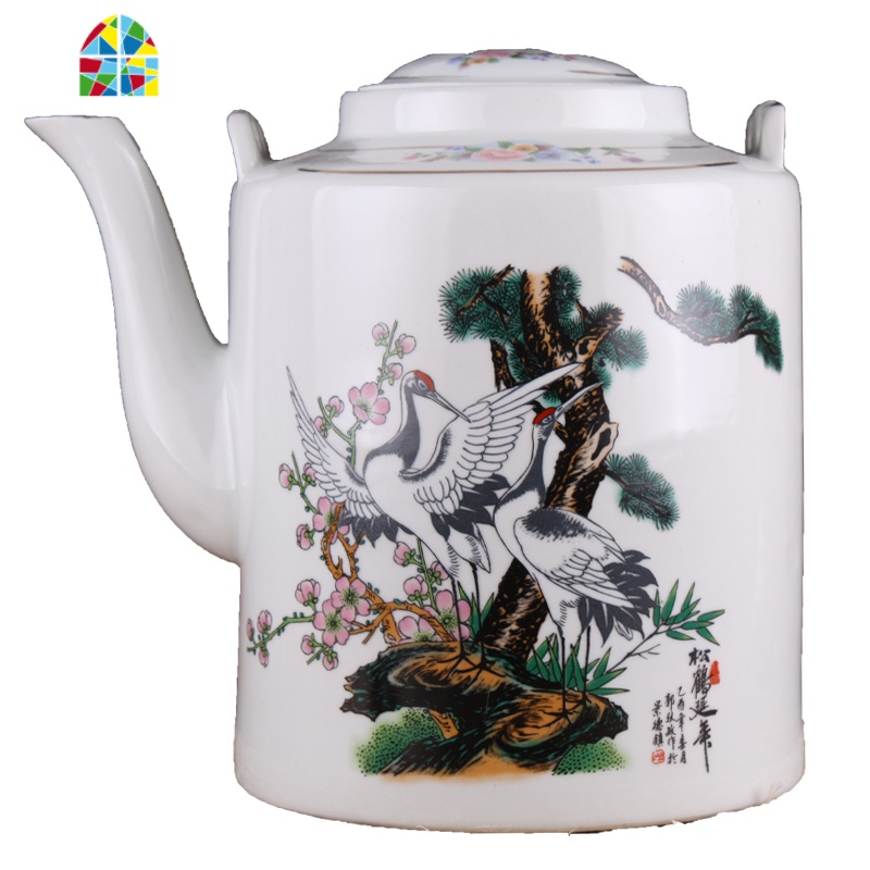 大容量景德镇陶瓷冷热大号凉水壶泡茶壶耐热高温防爆裂提梁壶 FENGHOU 7斤水婴戏图高清大图