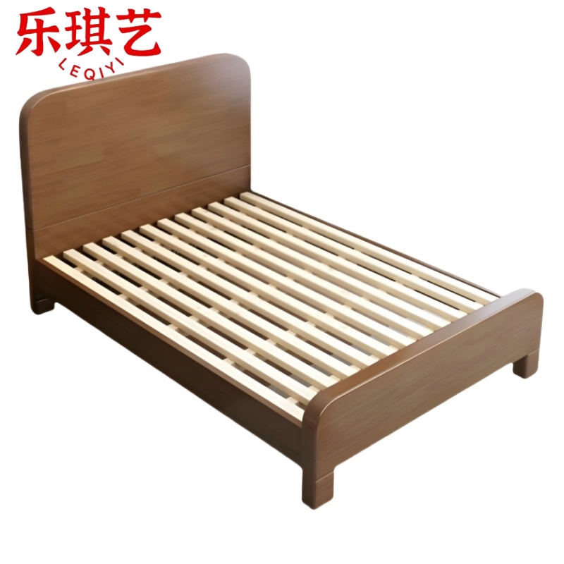 乐琪艺 实木床 胡桃色 200*150*46cm 张高清大图