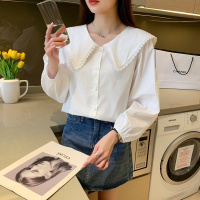 唐狮 春季衬衫女花边大娃娃领净色长袖衬衣可爱学院风时尚百搭