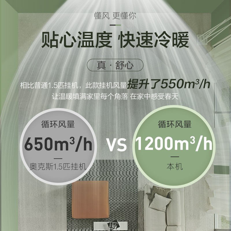 奥克斯(AUX)2匹空调挂机 新能效变频冷暖 客厅壁挂式家用大客厅 强劲祛湿KFR-50GW/BpR3ZAQK(B3)