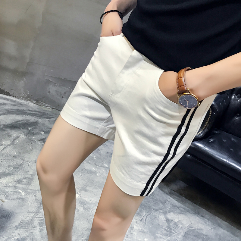 夏款男士纯色修身牛仔短裤撞色织带韩版3分短裤时尚休闲五分裤子
