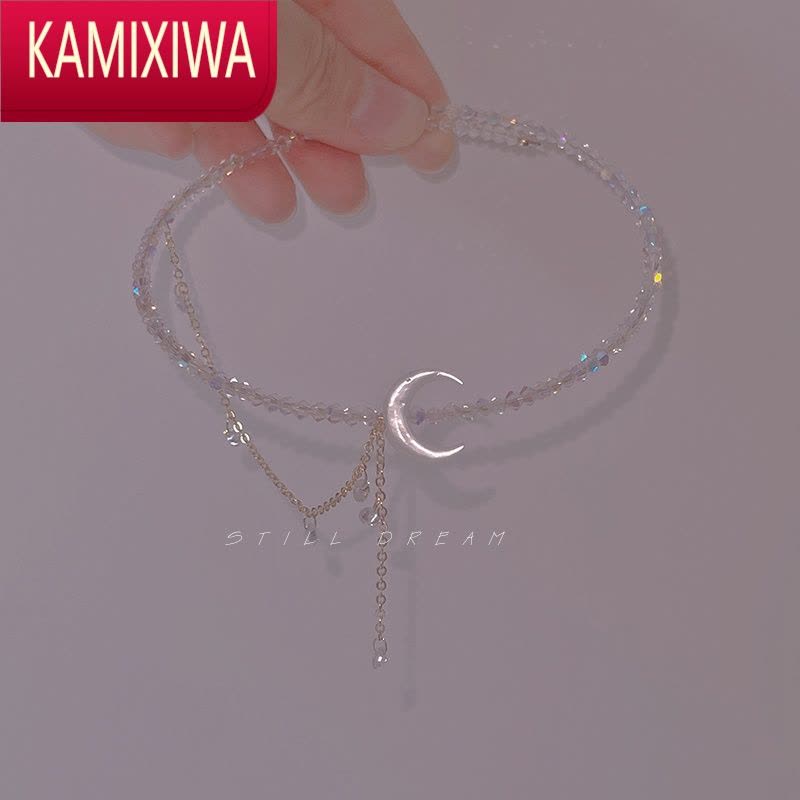 KAMIXIWAStill月溅星河]小众设计ins项链女月亮星星水晶串珠锁骨链图片