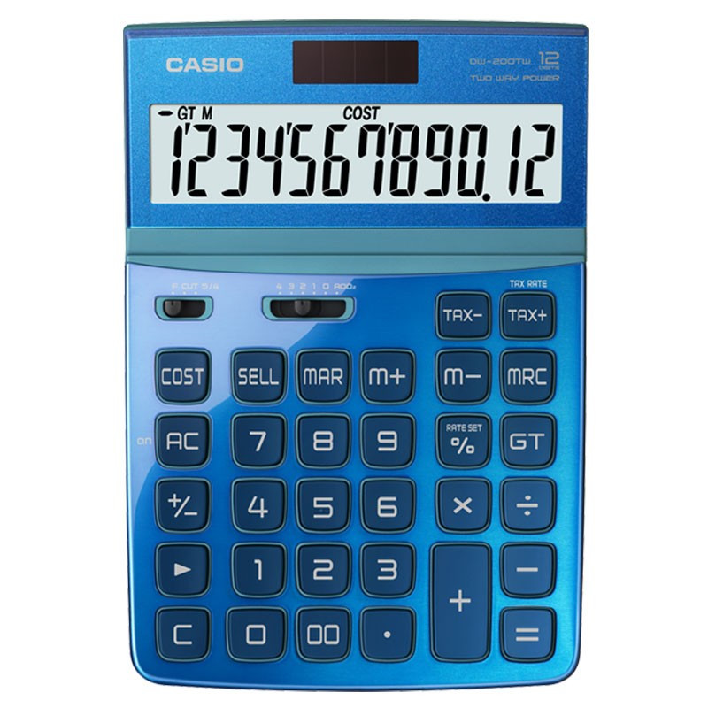 卡西欧(CASIO)钢琴烤漆计算器DW-200TW-BU屏幕角度可调蓝色