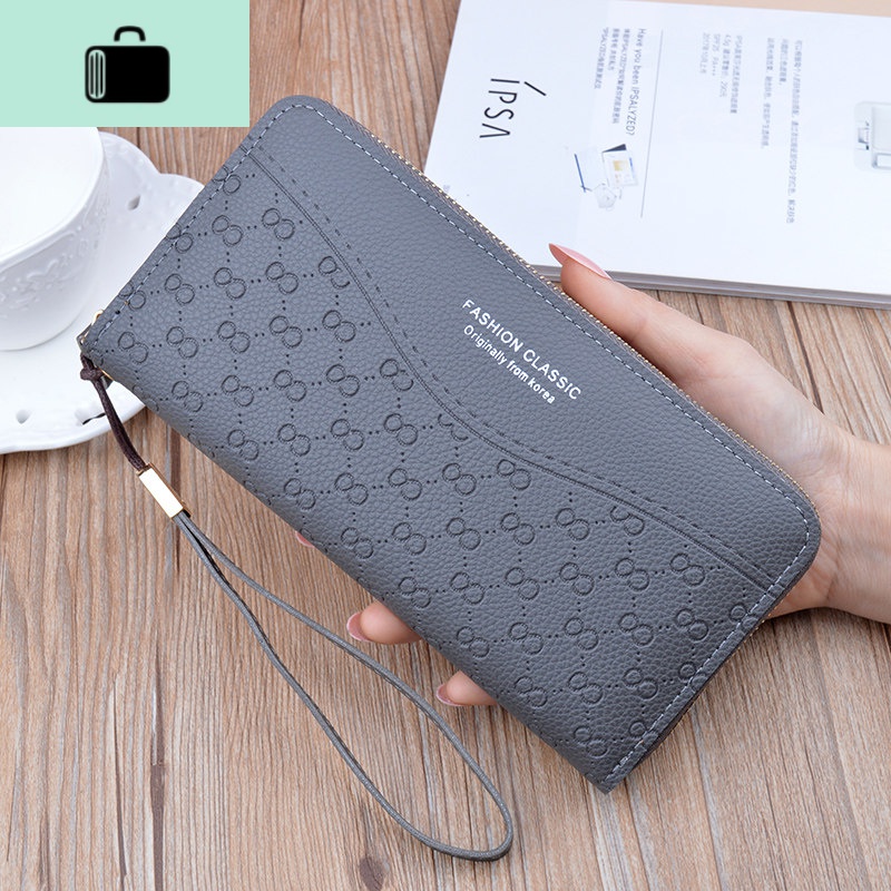 女士钱包长款拉链大容量手拿包2019新款时尚手抓女式卡包零钱包NEW LAKE 灰色