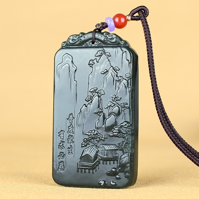 和田玉吊坠山水玉牌天然青玉山流水玉坠男士女士珠宝玉石大号挂件炫石