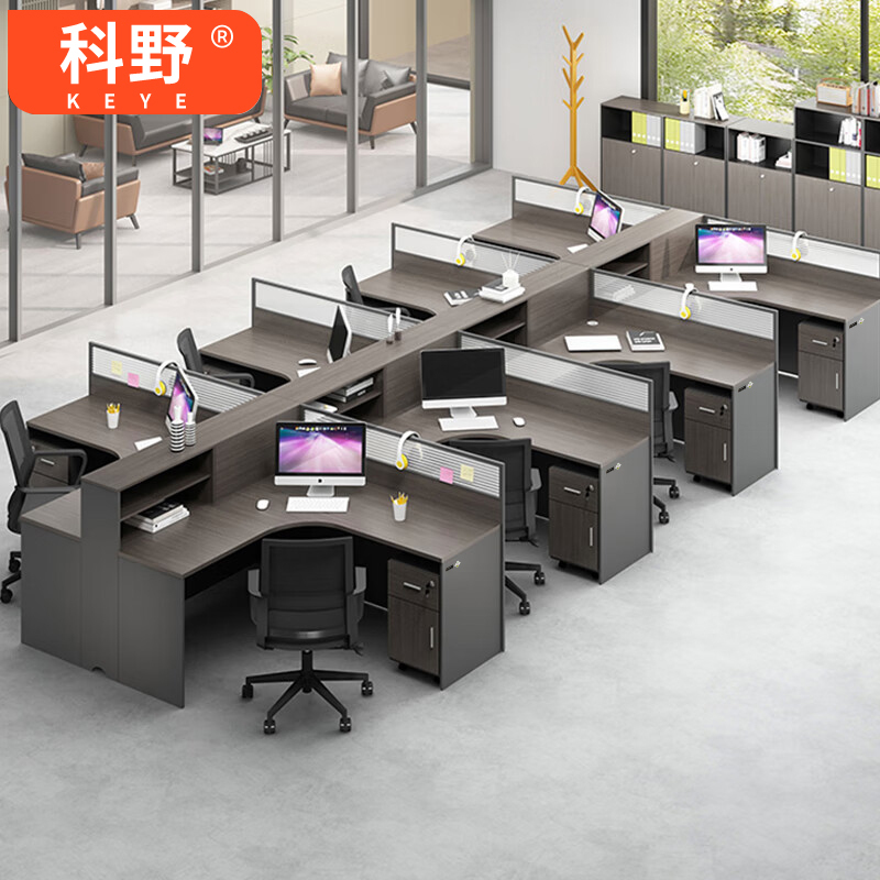 科野 屏风工位职员员工桌现代财务高柜电脑桌职员办公桌F型三人位(含柜)