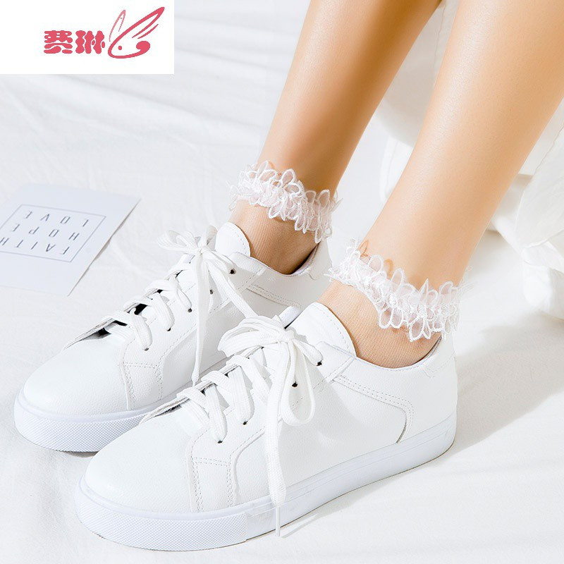 蕾丝袜子女网纱仙女花边网红水晶短袜ins潮夏季薄款透明日系费琳