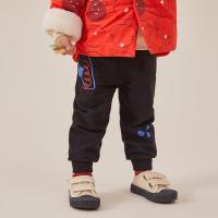 moomoo童装男小童针织裤2021春秋新款儿童运动裤微弹卡通印花潮_311 80/47 影黑