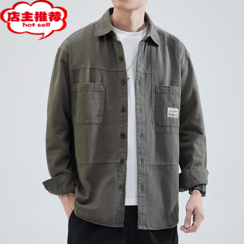 shanchao工装衬衫式外套男士款休闲衬衣时尚宽松新款开衫夹克男