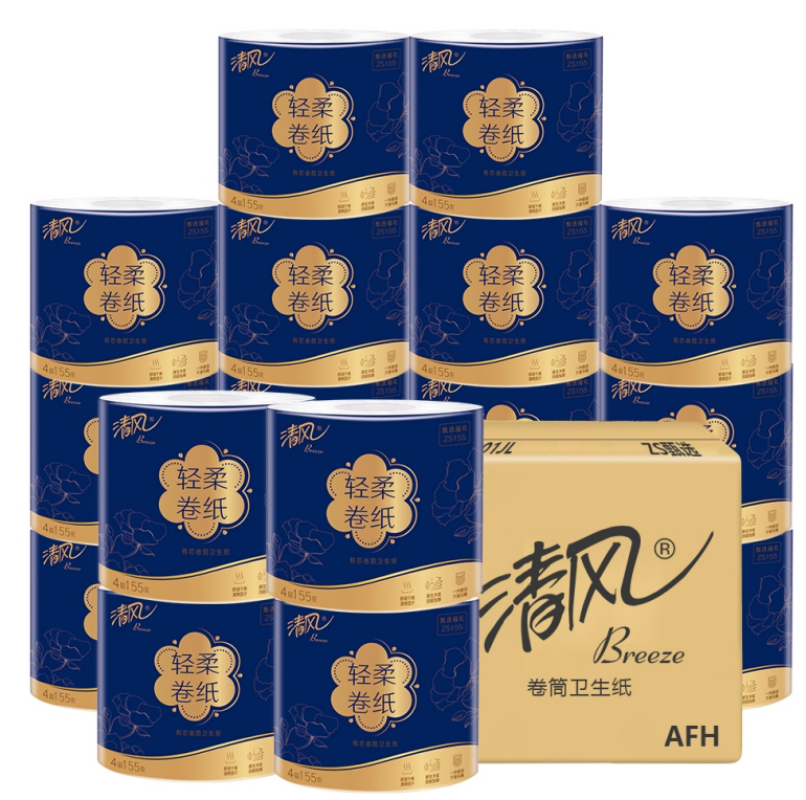 清风牌 卷筒卫生纸(有芯卷纸)155g*18卷*1箱 A201JL*