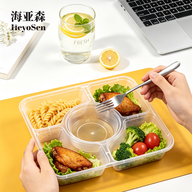 海亚森 TK-3144 一次性塑料带盖五格餐盒 1500ml 150套/箱(计价单位:箱)高清大图