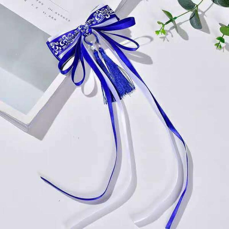 古风青花瓷大蝴蝶结流苏飘带发饰复古中国风汉服发夹儿童成人头饰宝