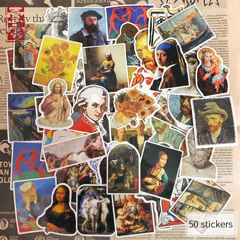 艺术家画作梵高复古涂鸦行李箱笔记本电脑贴纸手机防水贴画图片