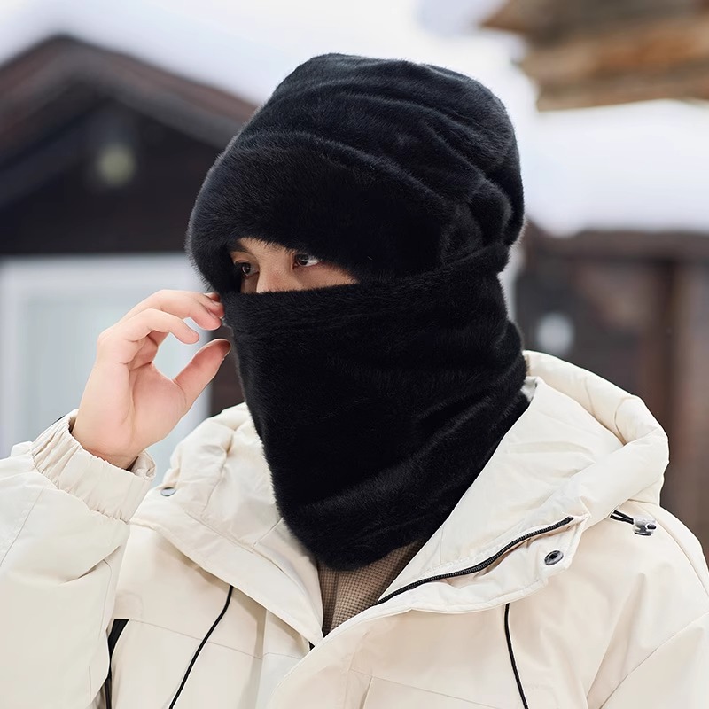 帽子男2024冬季保暖套头帽围脖骑行护耳防风加绒加厚面罩护颈围绒高清大图