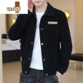 YANXU2023韩版潮流休闲外套男装帅气灯芯绒夹克男士宽松上衣秋男 3XL 黑色