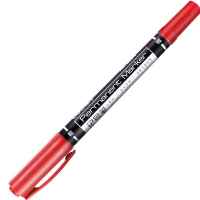 得力6824小双头记号笔(红色)粗头1.5mm 细头0.5mm勾线笔马克笔12支/盒