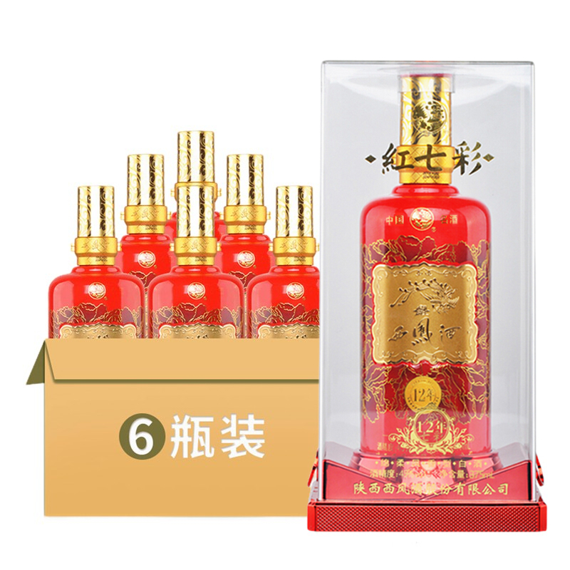 西凤 七彩系列(12年)45度375ml*6整箱装凤香型白酒(电商版)