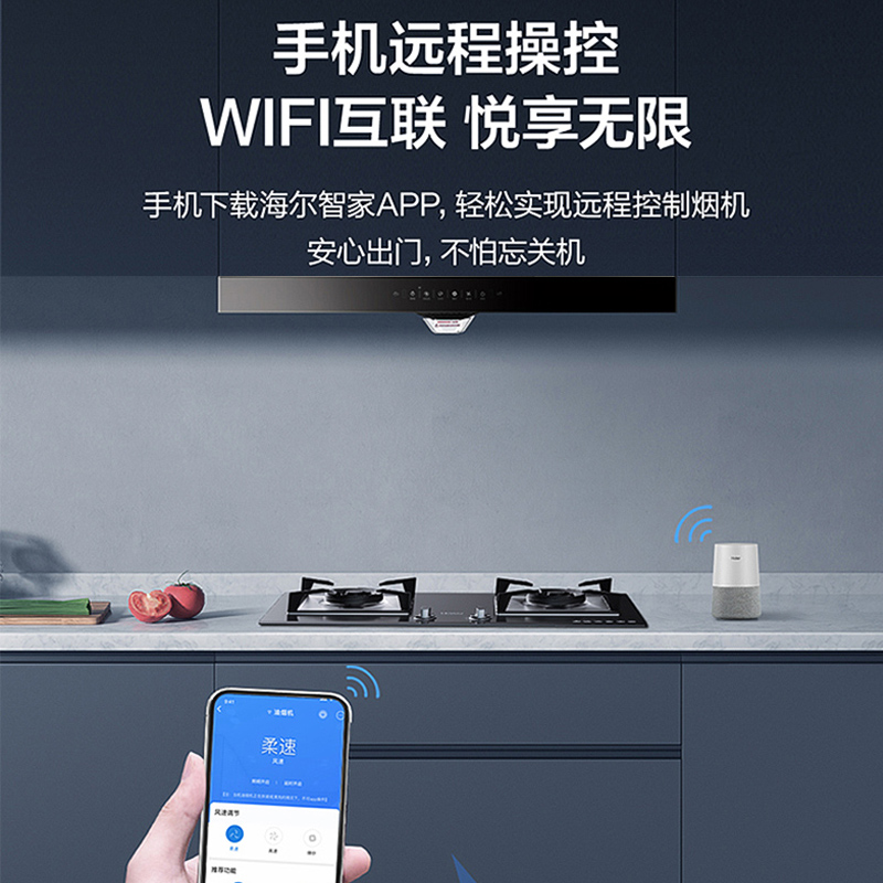 海尔(Haier)顶吸欧式油烟机21立方飓风大吸力免拆高频自清洗家用烟机ET907U1+4.5KW猛火灶天然气烟灶套装高清大图