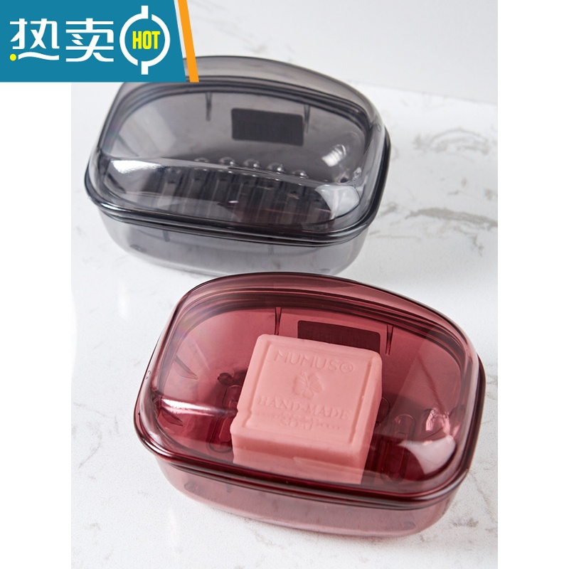 敬平创意带盖肥皂盒双层沥水香皂盒大号塑料浴室皂架肥皂收纳盒子 玫红色高清大图