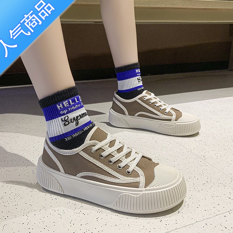 SUNTEK厚底小白饼干帆布板鞋女ins潮2023年春季新款百搭休闲运动鞋高清大图