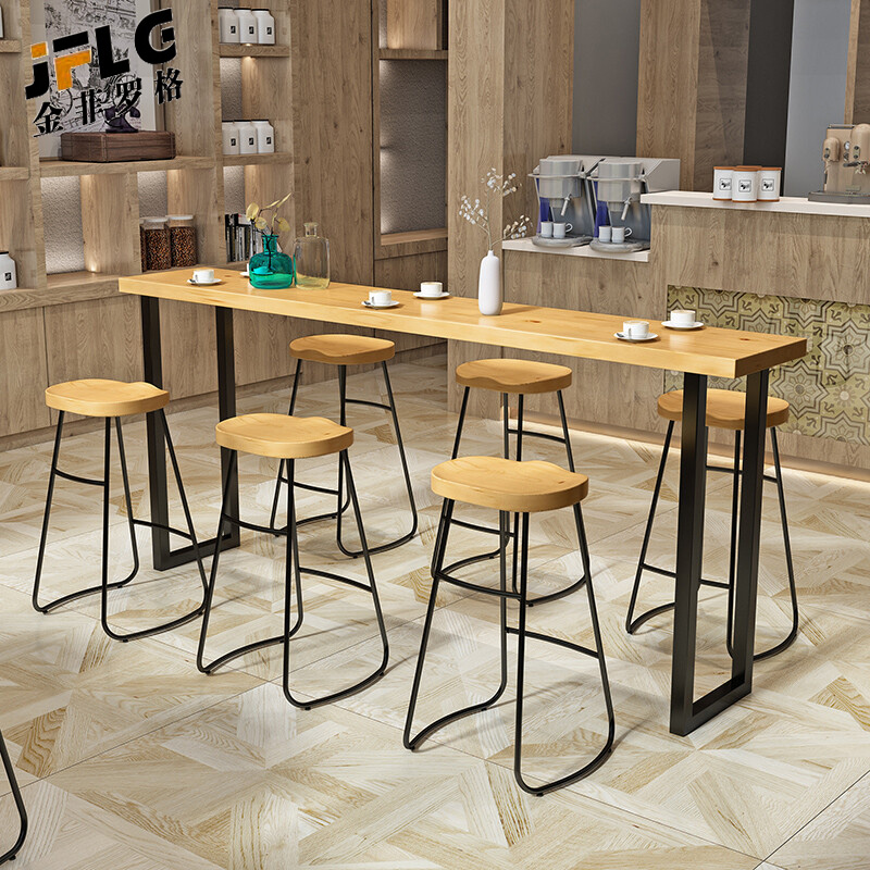 金菲罗格实木吧台桌家用阳台靠墙长桌铁艺吧台桌椅高清大图
