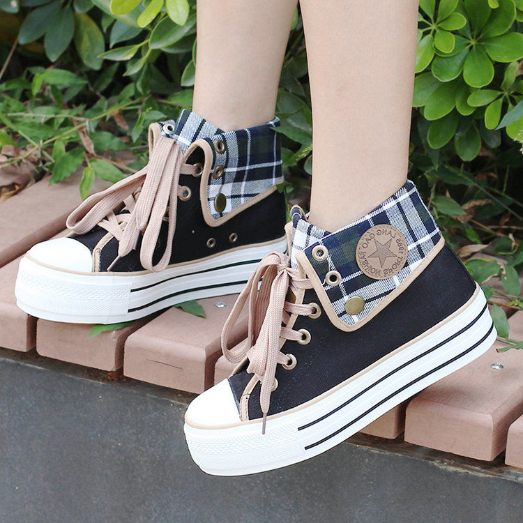 高帮帆布鞋女韩版潮休闲鞋2020新款学生原宿百搭厚底板鞋
