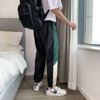 富贵鸟(FUGUINIAO) 19夏季薄款撞色拼接印花字母男女同款嘻哈潮流束脚宽松百搭休闲裤