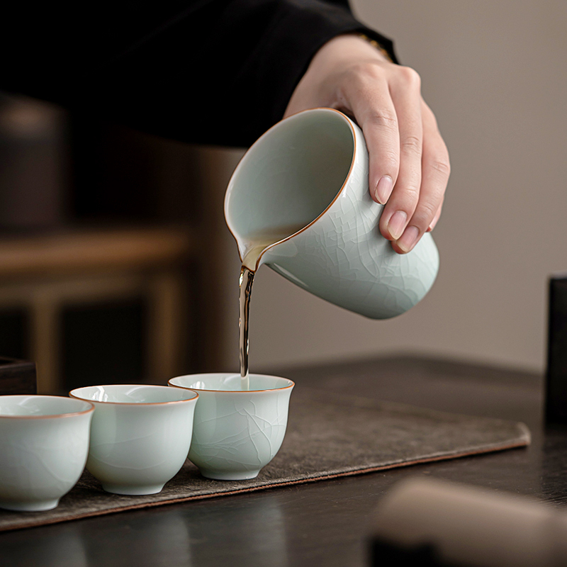 苏氏陶瓷(SUSHI CERAMICS)汝窑卵青 开片可养金线三才盖碗8茶杯高档礼盒装