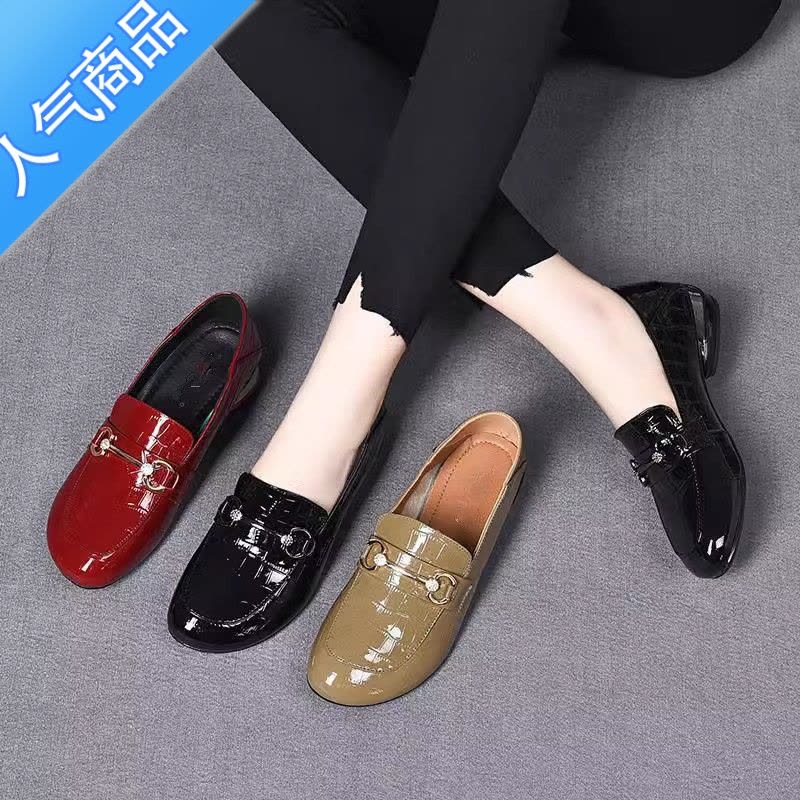 SUNTEK单鞋女2023春夏新款软皮软底乐福鞋粗跟低跟小皮鞋大码女鞋41—43图片