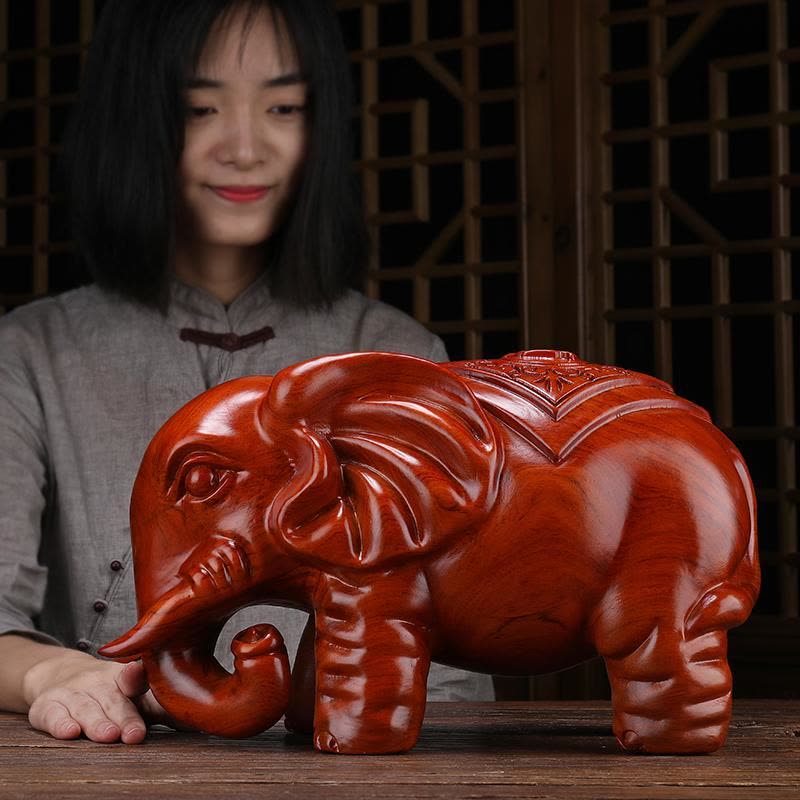 美帮汇木大象摆件一对实木刻象木质家居客厅装饰艺术品图片