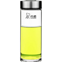 希诺 XN-6015 加厚单层便携玻璃耐热水杯子男女带盖茶杯