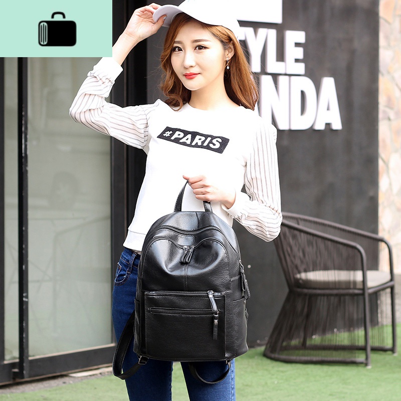 双肩包女2020新款韩版潮大容量学生书包休闲背包女旅行包百搭包包NEW LAKE 黑色高清大图