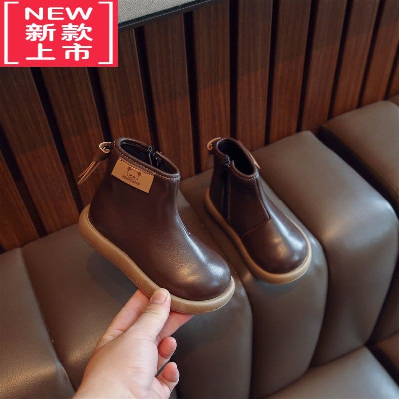 可莉允女童靴子春秋款儿童短靴女宝宝童鞋中小童马丁靴软底冬季加绒皮靴图片