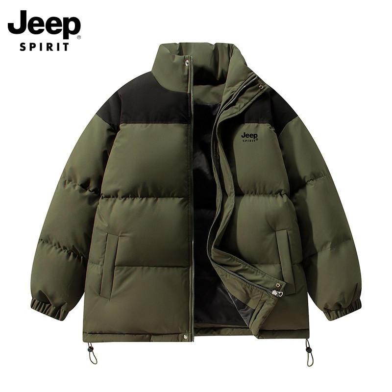 JEEP SPIRIT棉服男士新款冬季加厚宽松面包服女立领棉衣潮牌情侣冬装 军绿 XXL